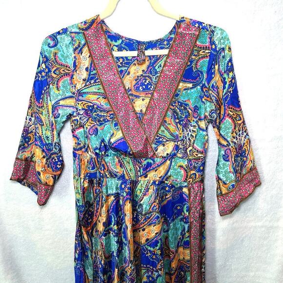 Me 2 Magic Anthropologie Vibrant Paisley Print Bright Boho Flowy Dress Size S - Picture 3 of 5